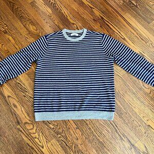Everlane Navy and Gray Striped Crewneck Sweater